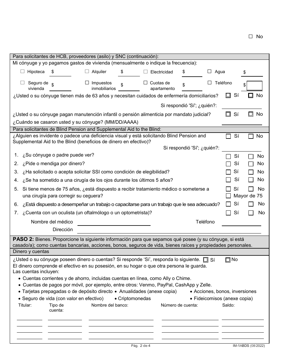 Formulario IM-1ABDS Personas Mayores, Invidentes Y Discapacitadas - Missouri (Spanish), Page 2
