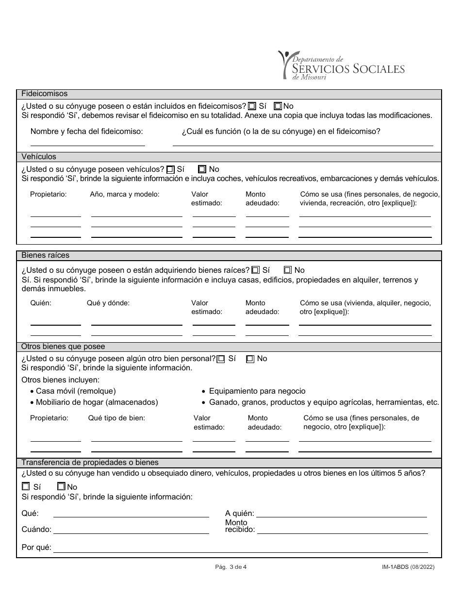 Formulario IM-1ABDS Personas Mayores, Invidentes Y Discapacitadas - Missouri (Spanish), Page 3