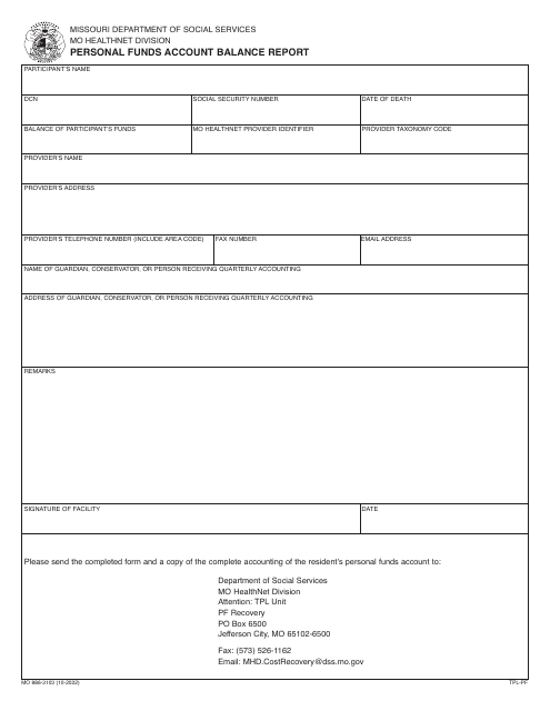 Form MO886-3103 Personal Funds Account Balance Report - Missouri