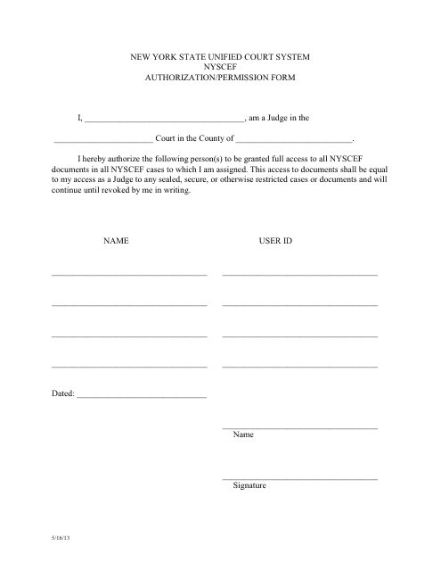 Authorization/Permission Form - New York