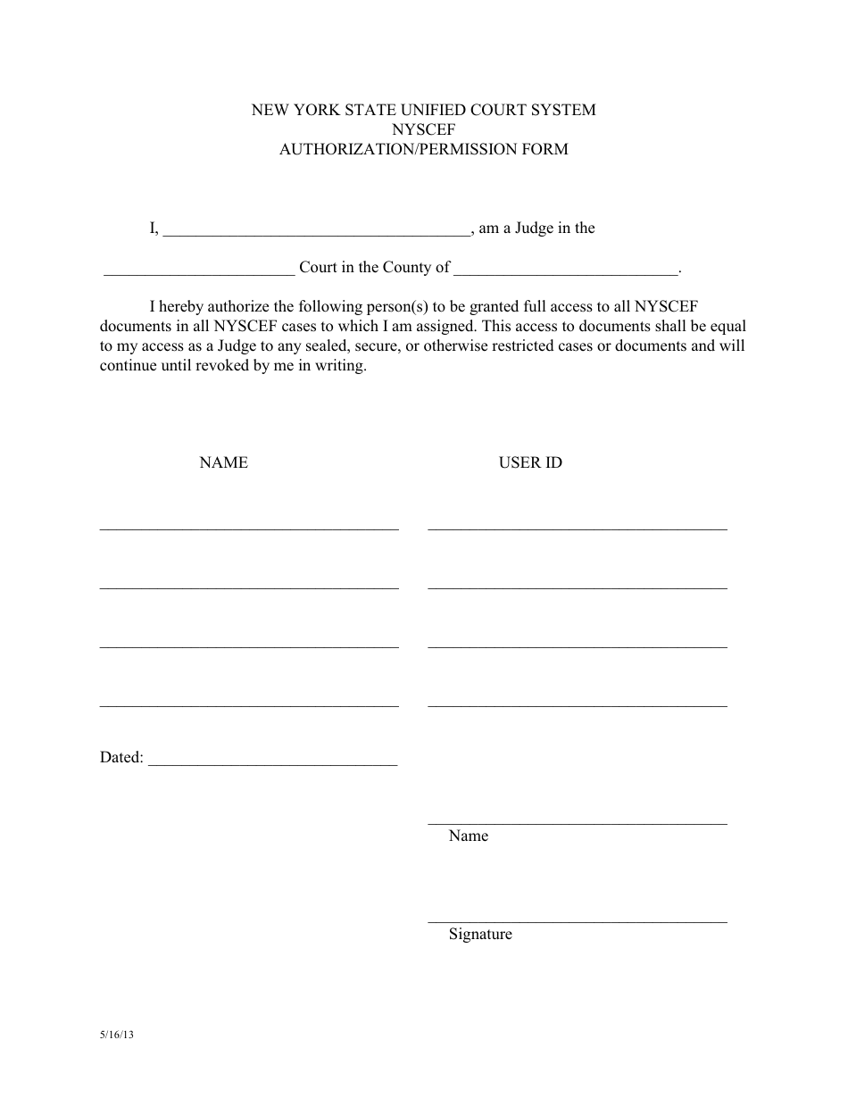 Authorization / Permission Form - New York, Page 1
