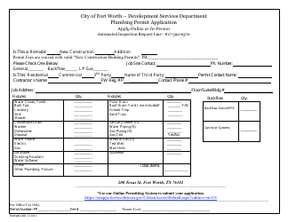 Document preview: Plumbing Permit Application - City of Fort Worth, Texas