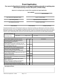 Document preview: Form 125612 Event Application for Use of a Department-Owned or Managed Building, Grounds or Parking Area (Event Sponsored by a Private, Non-profit, or Public Entity) - Oregon