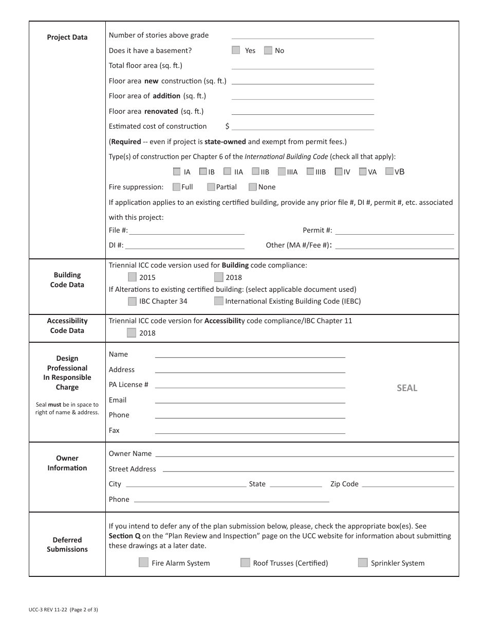 Form UCC-3 Application for Ucc Building Permit - Pennsylvania, Page 2