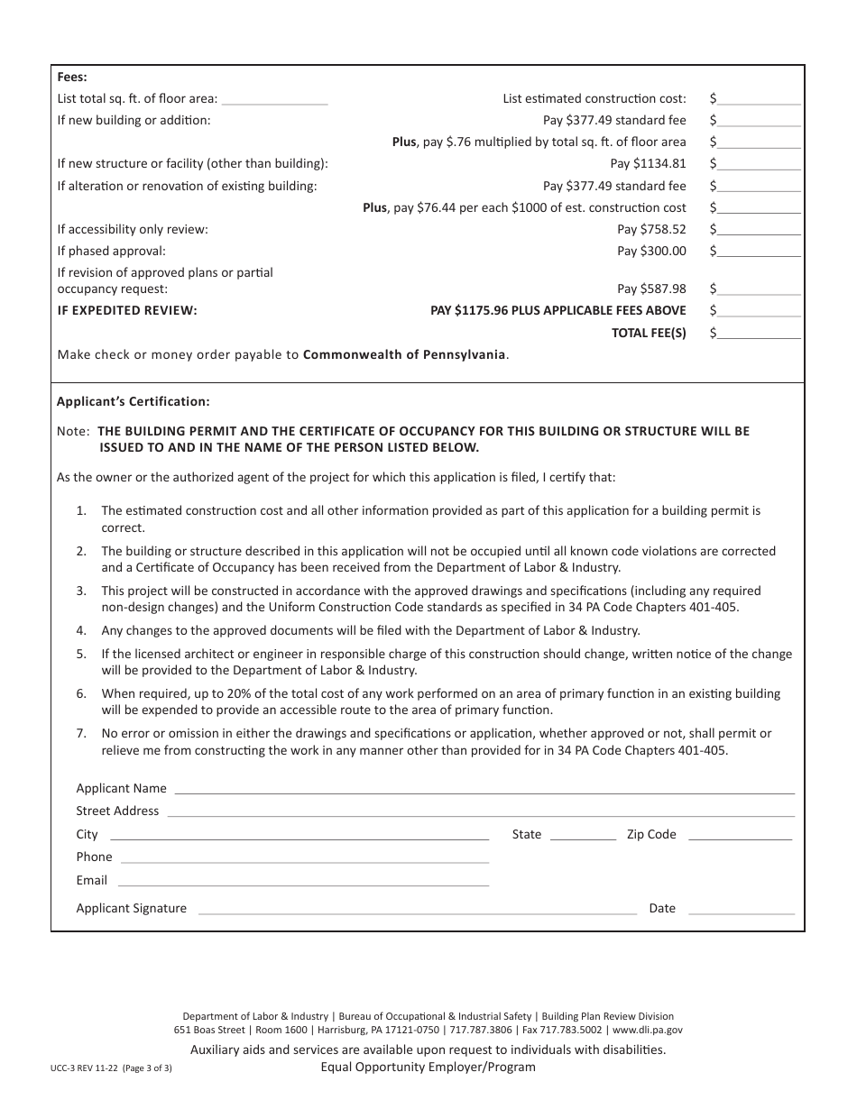 Form UCC-3 Application for Ucc Building Permit - Pennsylvania, Page 3