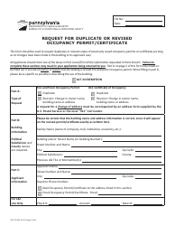 Document preview: Form UCC-27 Request for Duplicate or Revised Occupancy Permit/Certificate - Pennsylvania