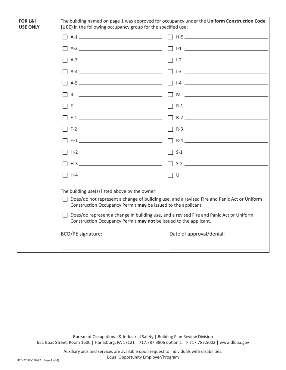 Form UCC-27 Request for Duplicate or Revised Occupancy Permit / Certificate - Pennsylvania, Page 4