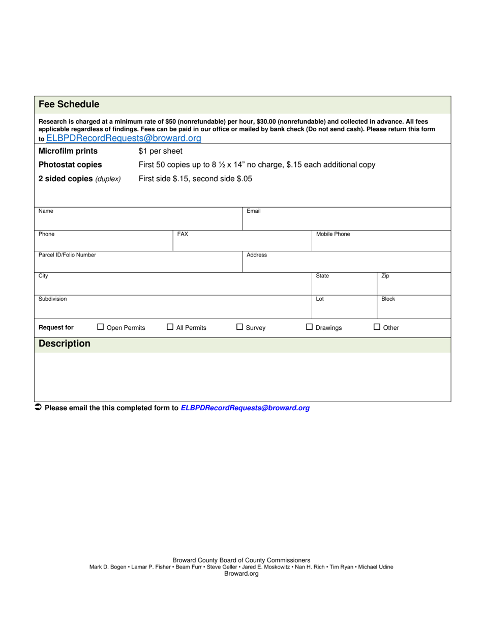 Broward County, Florida Request for Building Records Download Printable