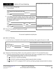 Document preview: Form CH-109 Notice of Court Hearing (Civil Harassment Prevention) - California