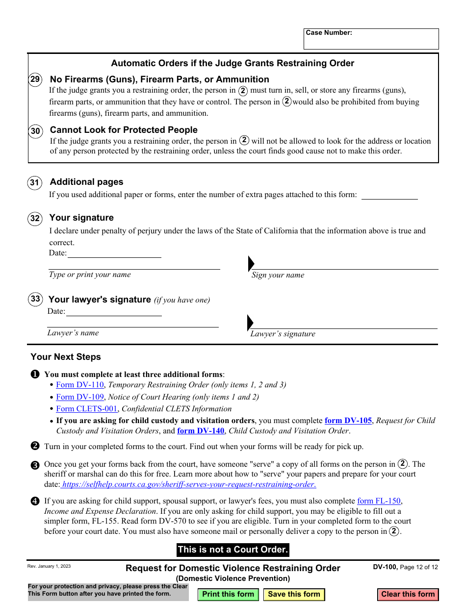 Form DV-100 Request for Domestic Violence Restraining Order - California, Page 12