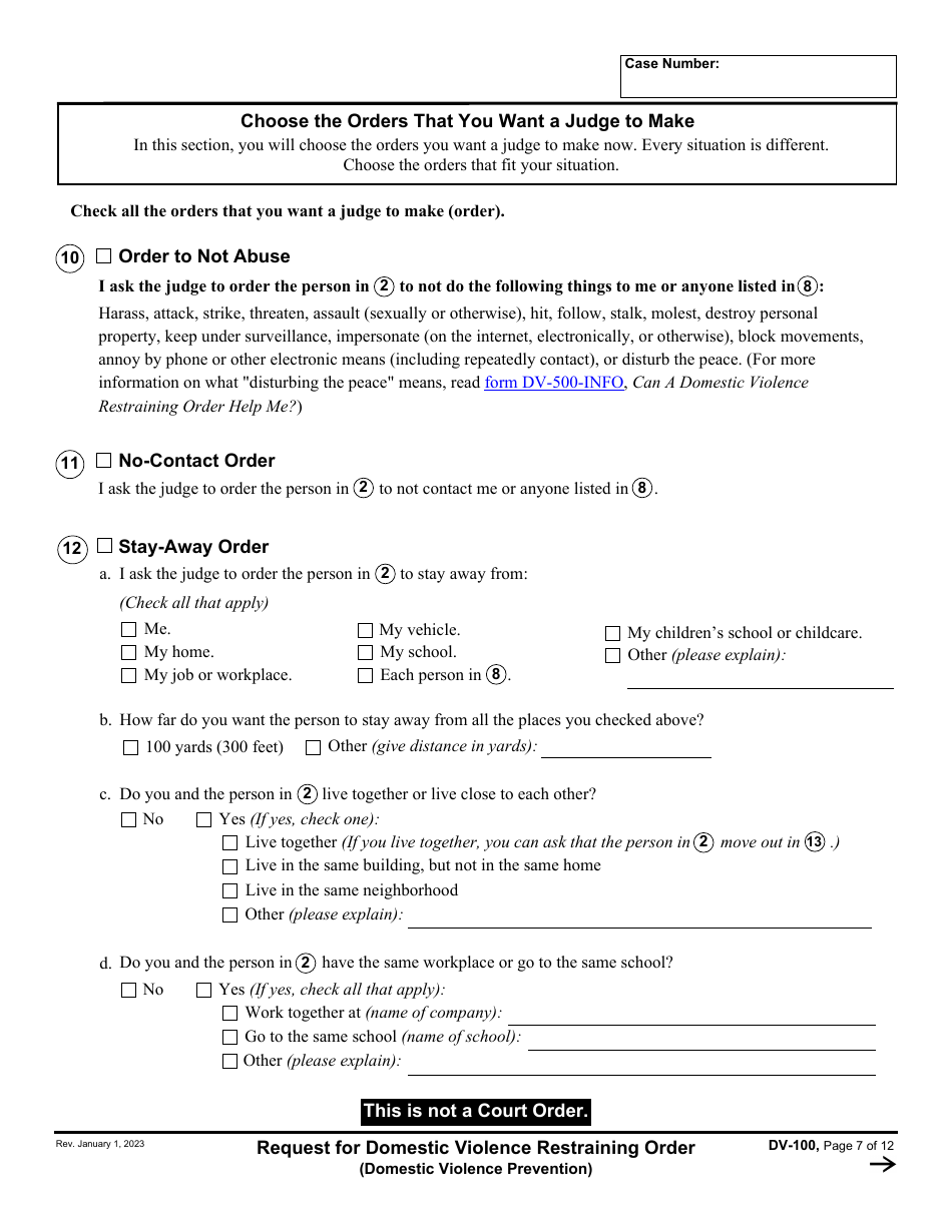 Form DV-100 Request for Domestic Violence Restraining Order - California, Page 7