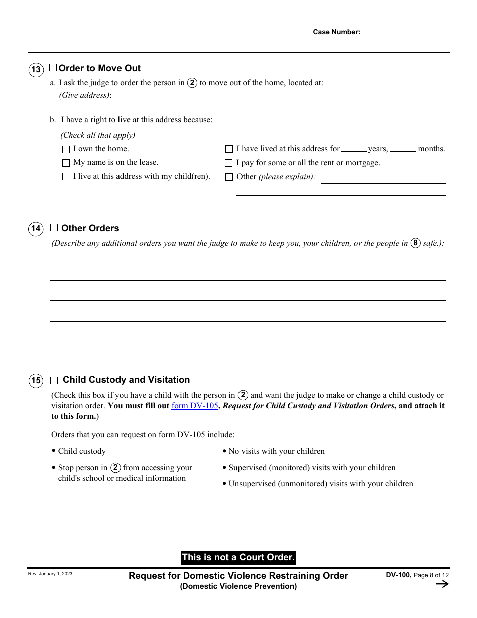 Form DV-100 Request for Domestic Violence Restraining Order - California, Page 8