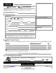 Form DV-110 Temporary Restraining Order (Clets-Tro) - California