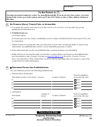 Form DV-110 Temporary Restraining Order (Clets-Tro) - California, Page 2