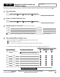 Document preview: Form DV-105 Request for Child Custody and Visitation Orders - California