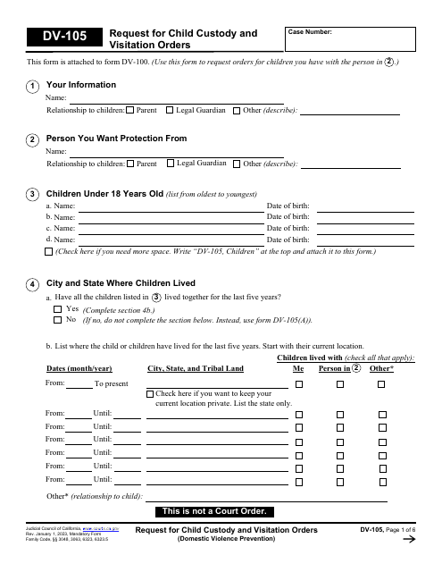 Form DV-105 Request for Child Custody and Visitation Orders - California