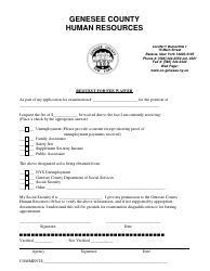 Document preview: Request for Fee Waiver - Genesee County, New York