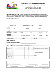 Document preview: Form MSD330 Application for Examination or Employment - Genesee County, New York