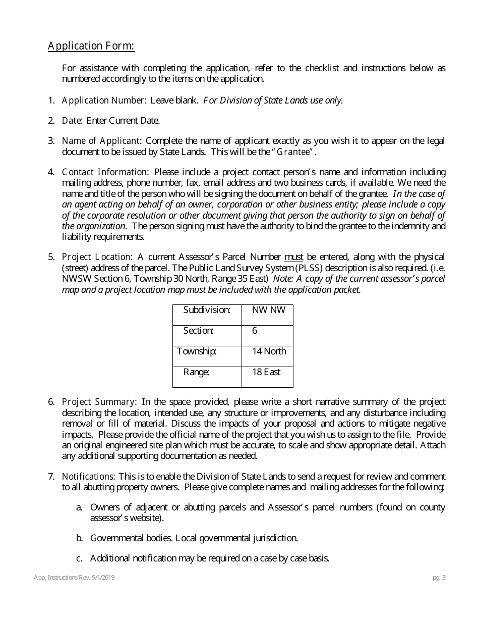Application for Authorization to Use State Owned Lands - Nevada, Page 3