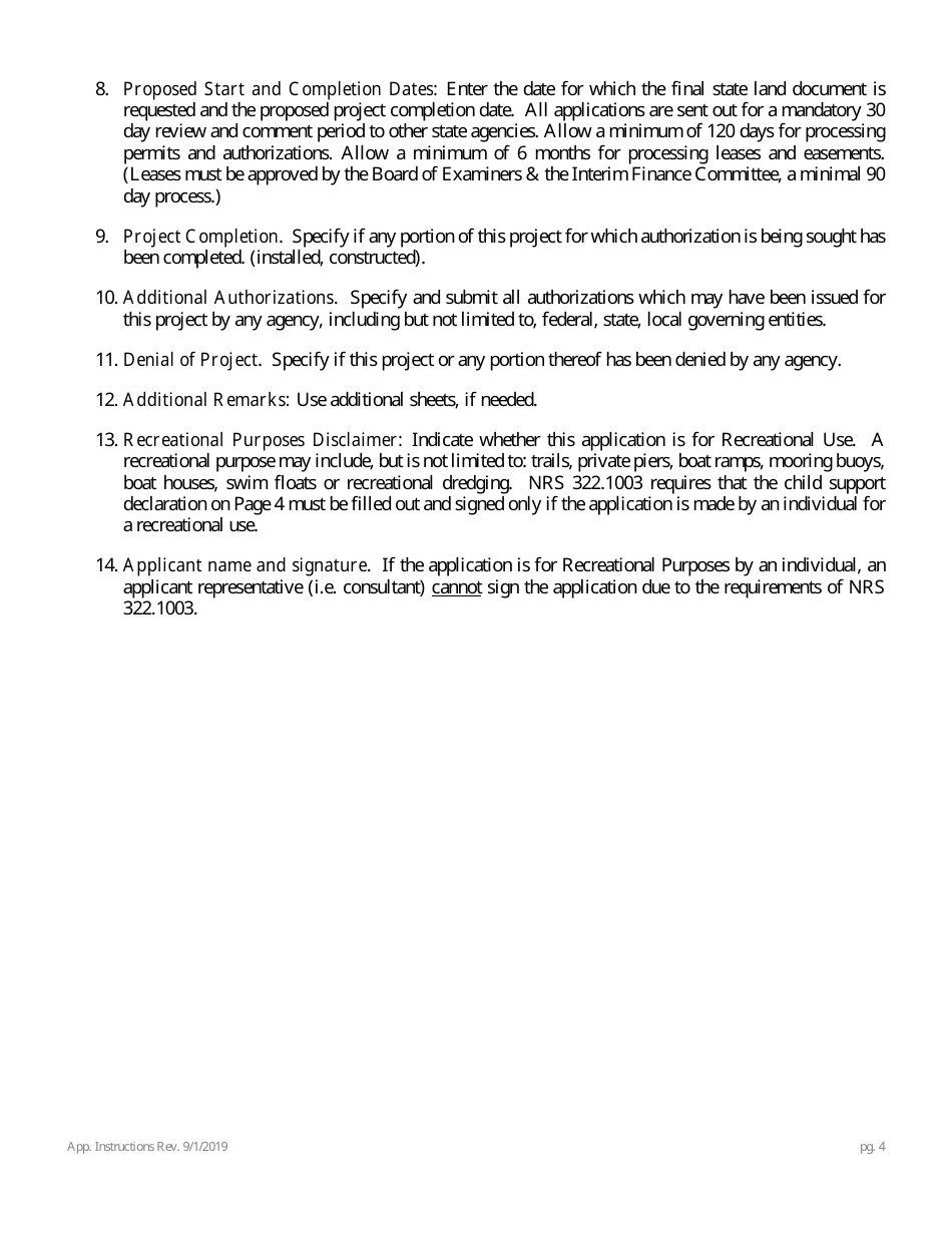 Application for Authorization to Use State Owned Lands - Nevada, Page 4