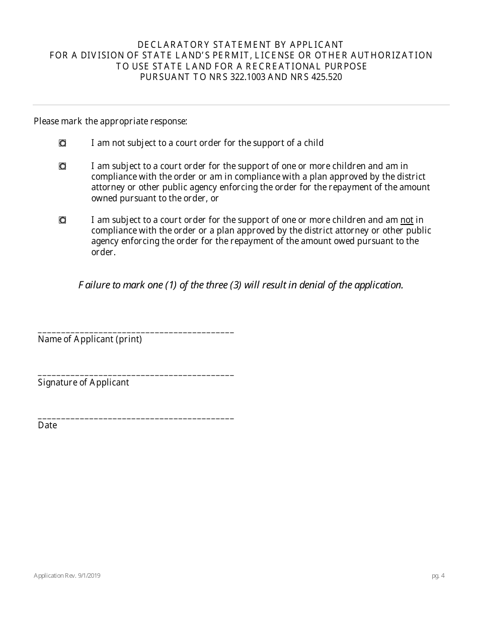 Application for Authorization to Use State Owned Lands - Nevada, Page 8