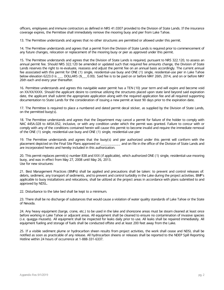 Application for Authorization to Use State-Owned Submerged Lands - Nevada, Page 12