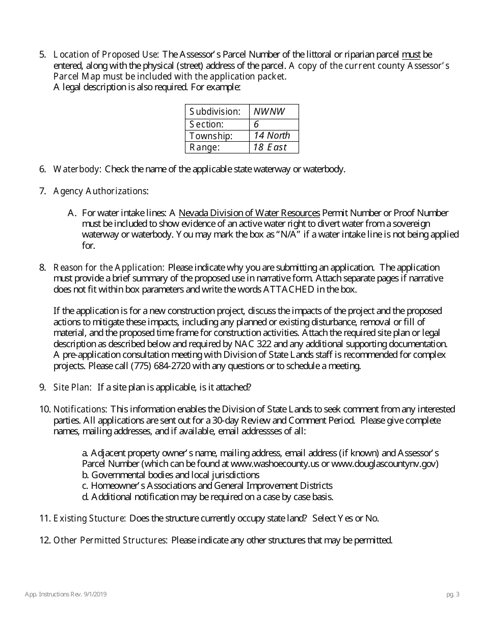 Application for Authorization to Use State-Owned Submerged Lands - Nevada, Page 3