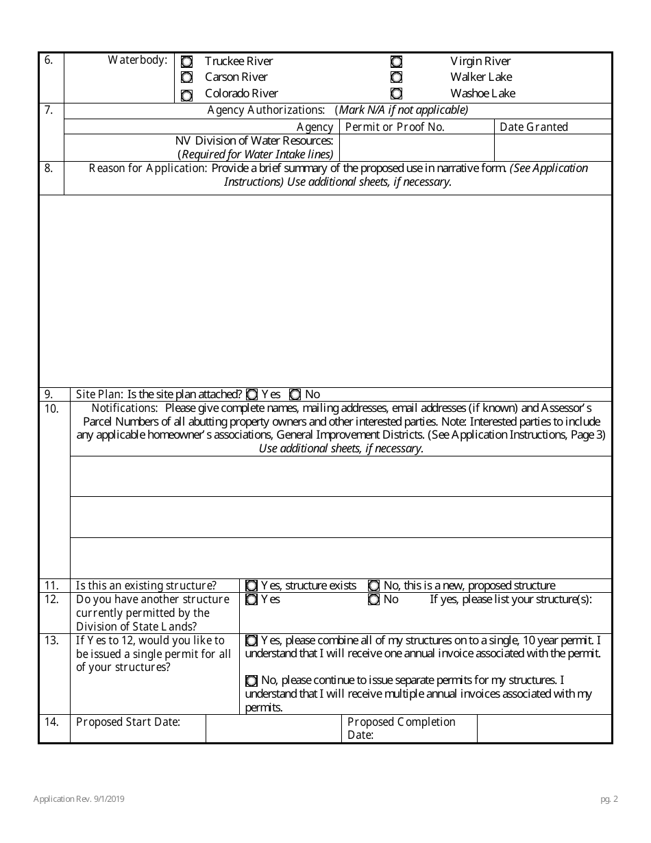 Application for Authorization to Use State-Owned Submerged Lands - Nevada, Page 7