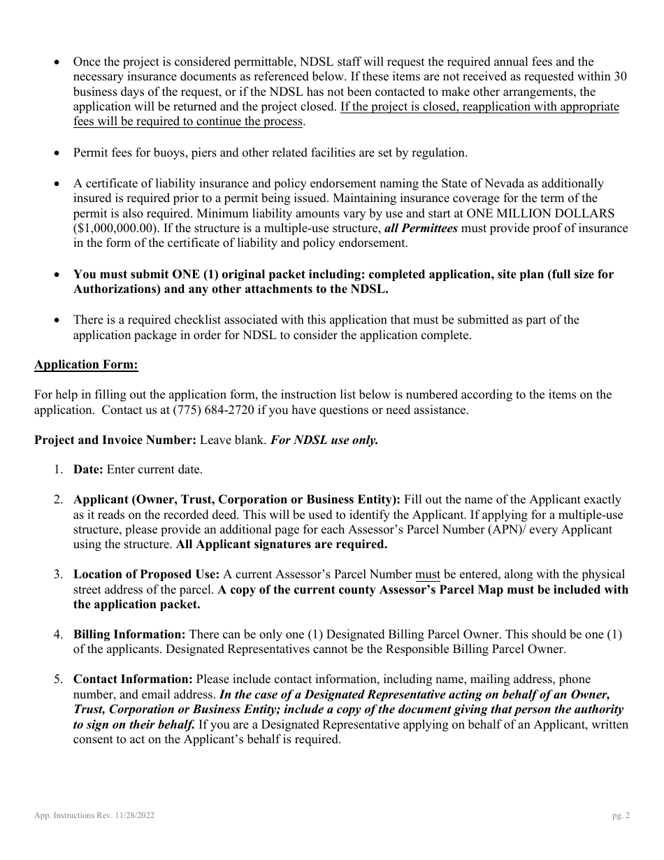 Application for Authorization to Use State-Owned Submerged Lands at Lake Tahoe - Nevada, Page 2