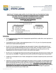 Document preview: Application for Authorization to Use State-Owned Submerged Lands - Walker Lake, Washoe Lake, Colorado River, Virgin River Carson River, and Truckee River - Nevada
