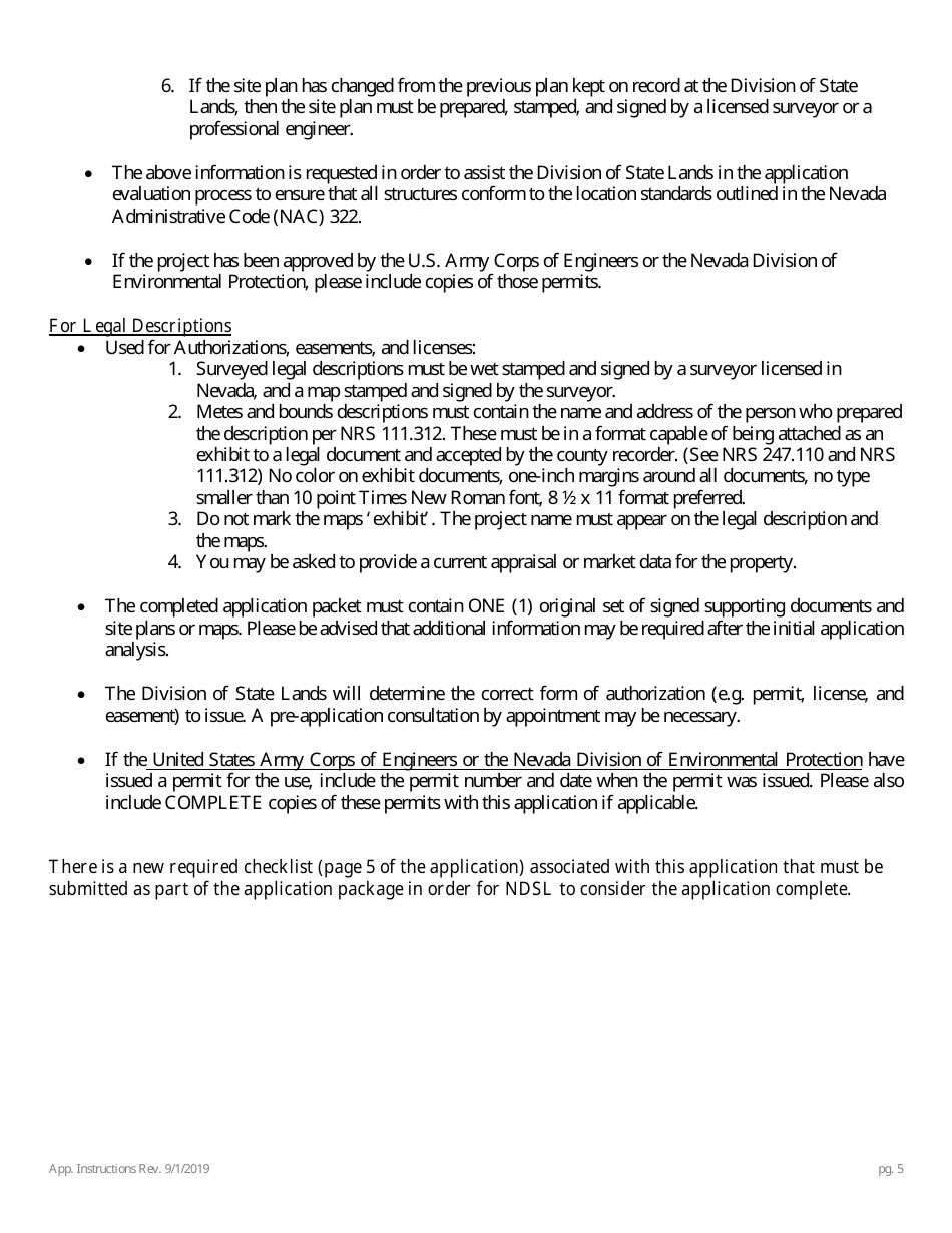 Application for Authorization to Use State-Owned Submerged Lands - Walker Lake, Washoe Lake, Colorado River, Virgin River Carson River, and Truckee River - Nevada, Page 5