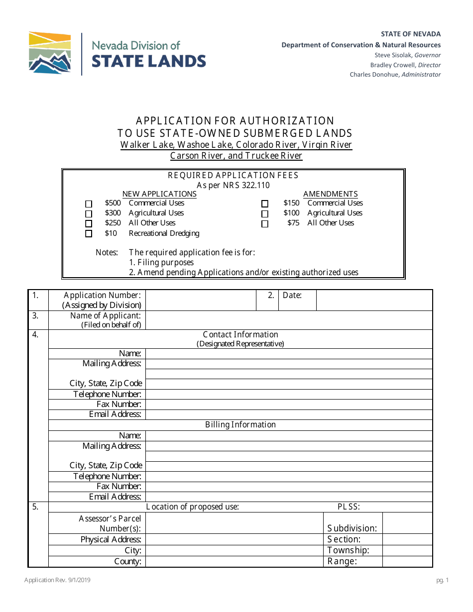 Application for Authorization to Use State-Owned Submerged Lands - Walker Lake, Washoe Lake, Colorado River, Virgin River Carson River, and Truckee River - Nevada, Page 6