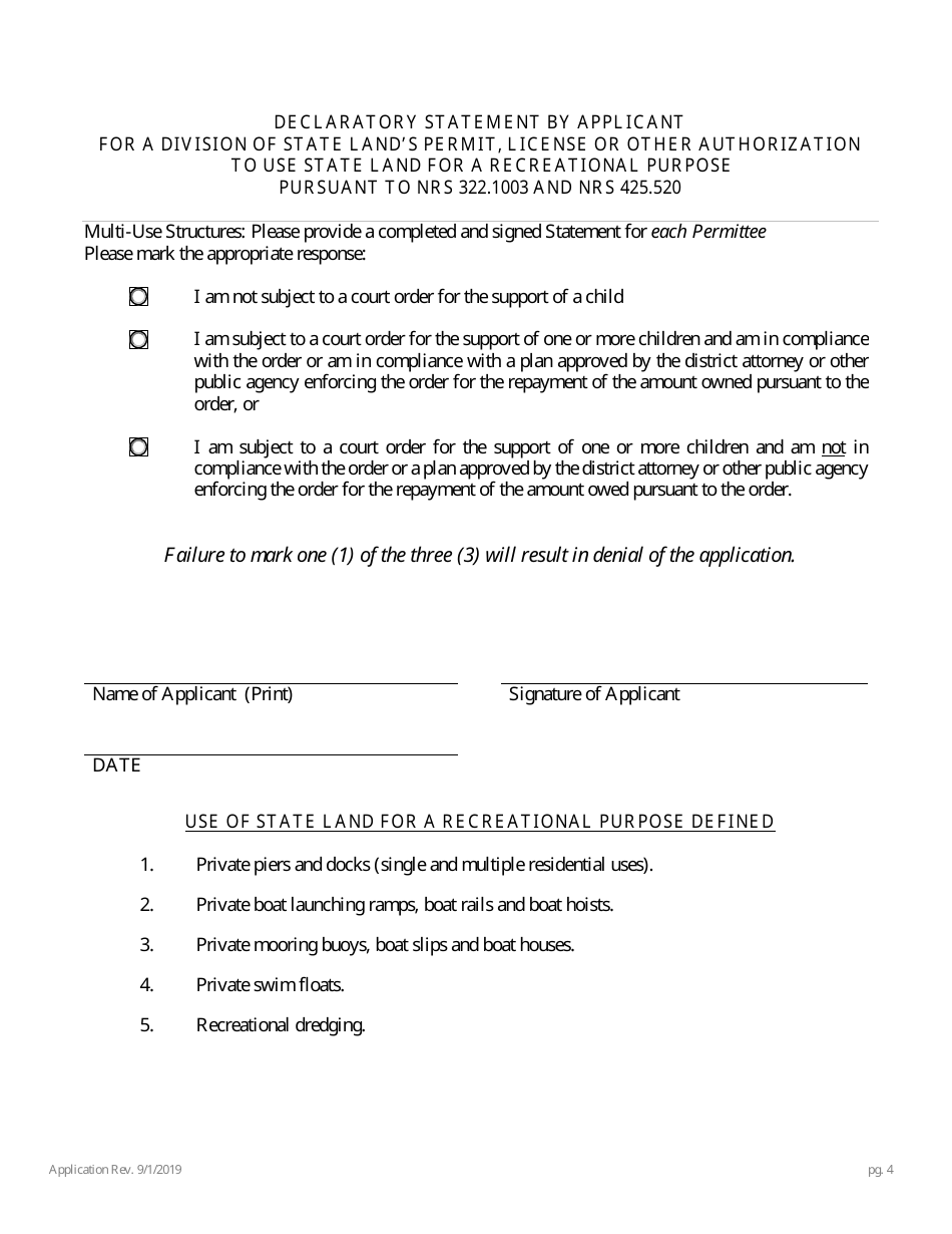 Application for Authorization to Use State-Owned Submerged Lands - Walker Lake, Washoe Lake, Colorado River, Virgin River Carson River, and Truckee River - Nevada, Page 9