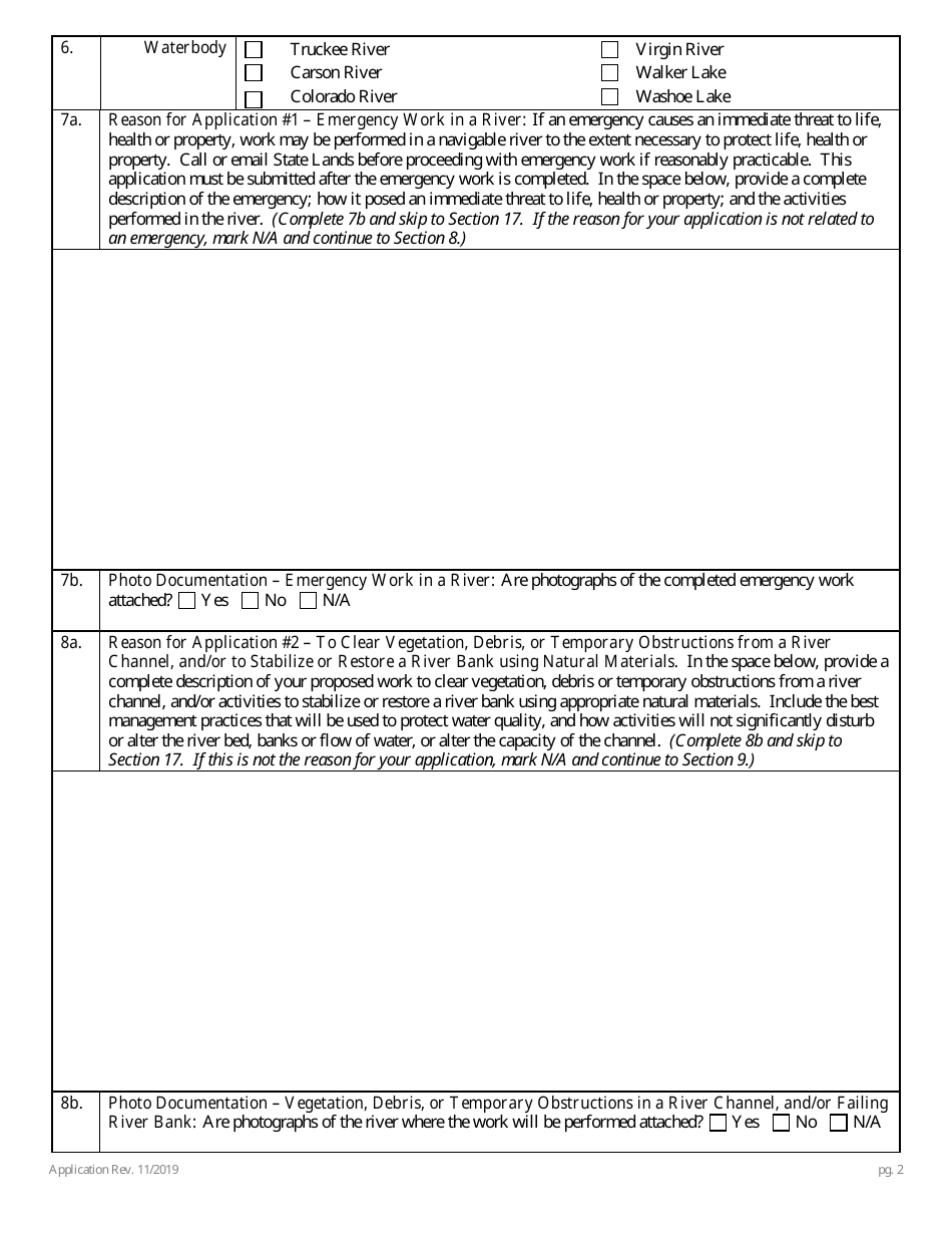 Application for Authorization to Use State-Owned Submerged Lands for Agriculture or Conservation - Nevada, Page 2