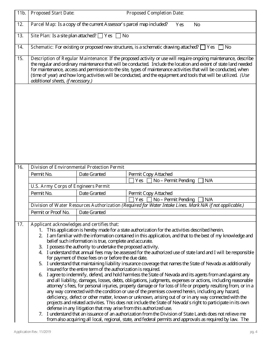 Application for Authorization to Use State-Owned Submerged Lands for Agriculture or Conservation - Nevada, Page 4