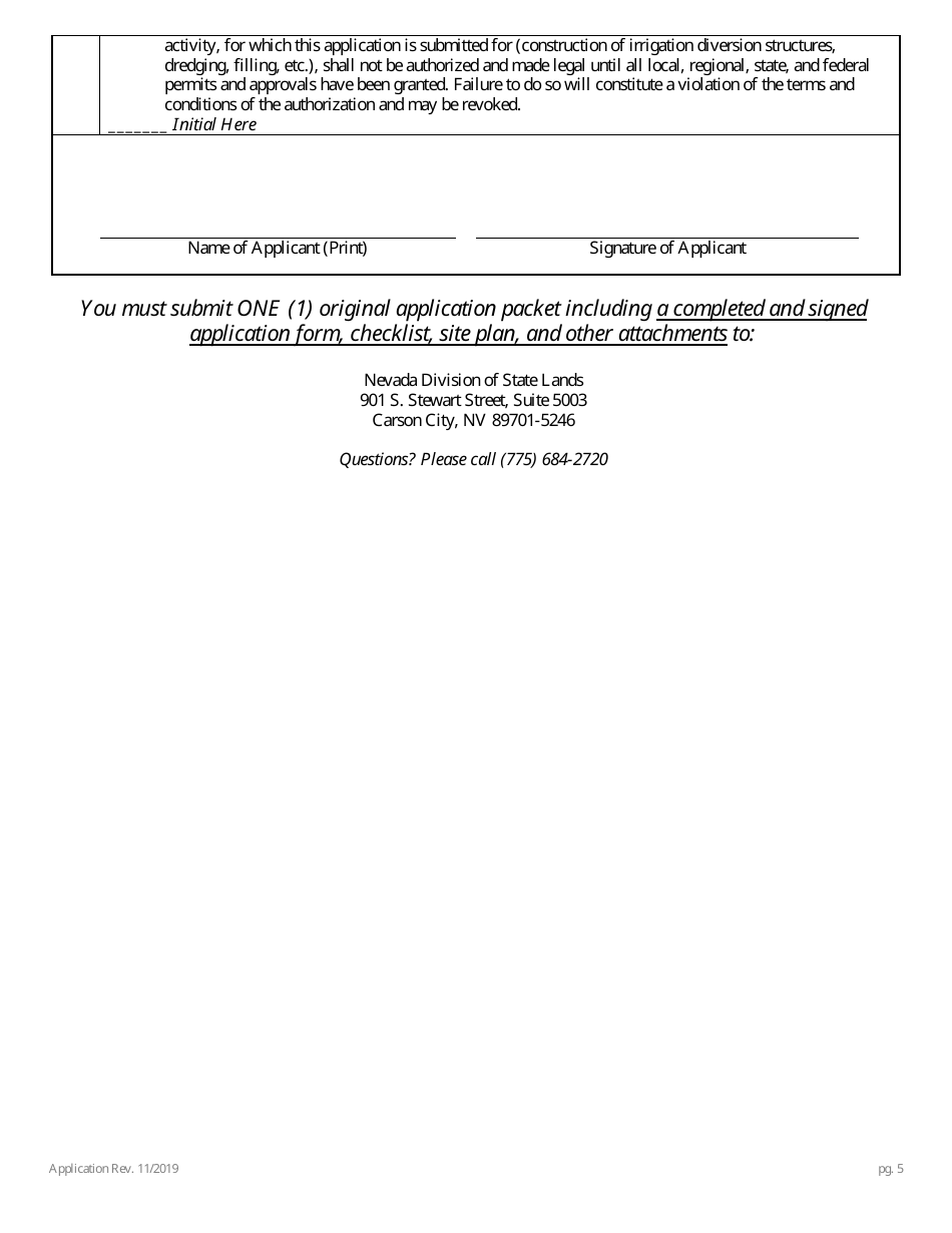 Application for Authorization to Use State-Owned Submerged Lands for Agriculture or Conservation - Nevada, Page 5