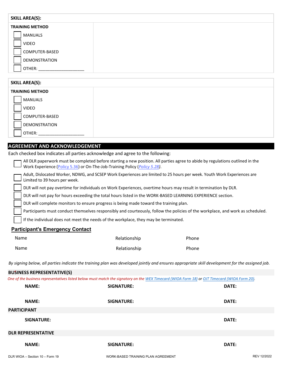 Form 19 Work-Based Training Plan Agreement - South Dakota, Page 2