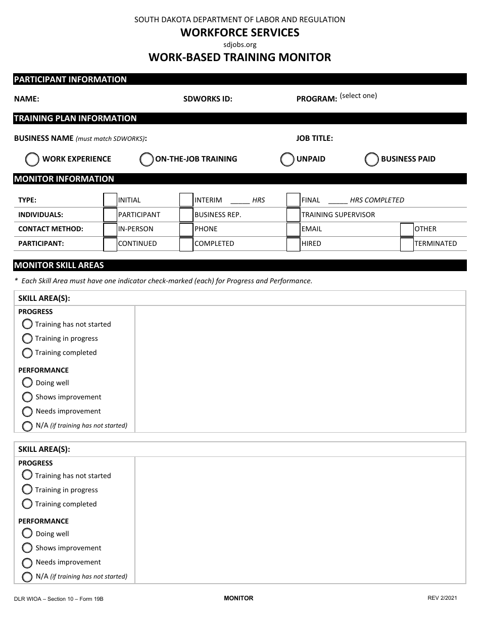 Form 19 Work-Based Training Plan Agreement - South Dakota, Page 3