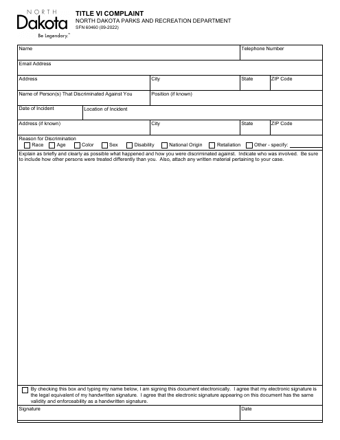 Form SFN60460 Title VI Complaint - North Dakota