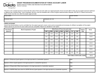 Document preview: Form SFN59171 Grant Program Documentation of Force Account Labor - North Dakota
