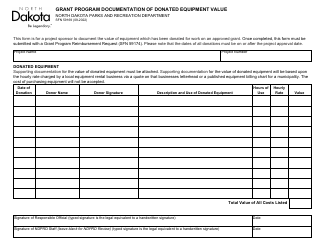Document preview: Form SFN59169 Grant Program Documentation of Donated Equipment Value - North Dakota
