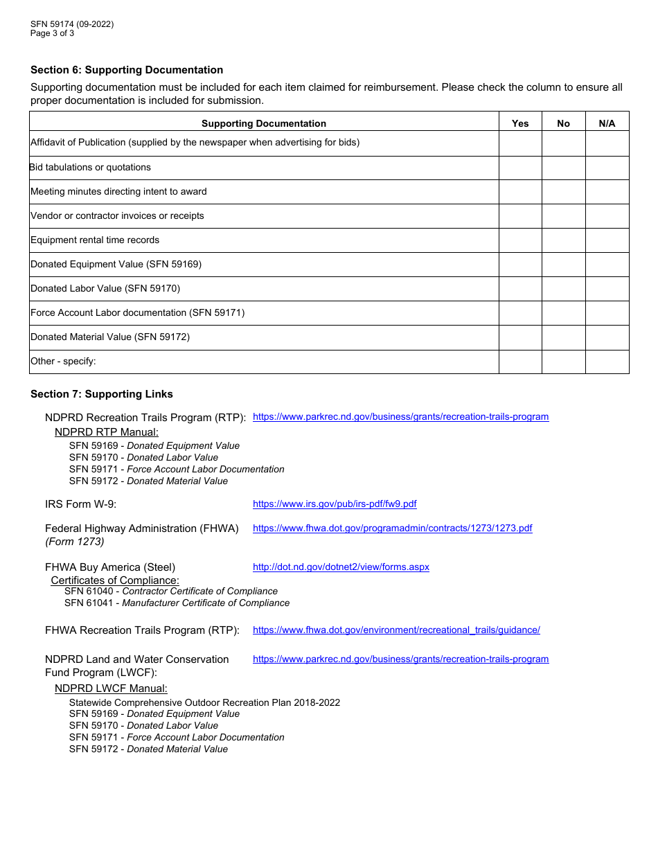 Form SFN59174 Grant Program Reimbursement Request - North Dakota, Page 3