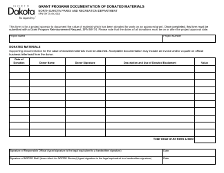 Document preview: Form SFN59172 Grant Program Documentation of Donated Materials - North Dakota