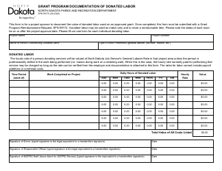 Document preview: Form SFN59170 Grant Program Documentation of Donated Labor - North Dakota