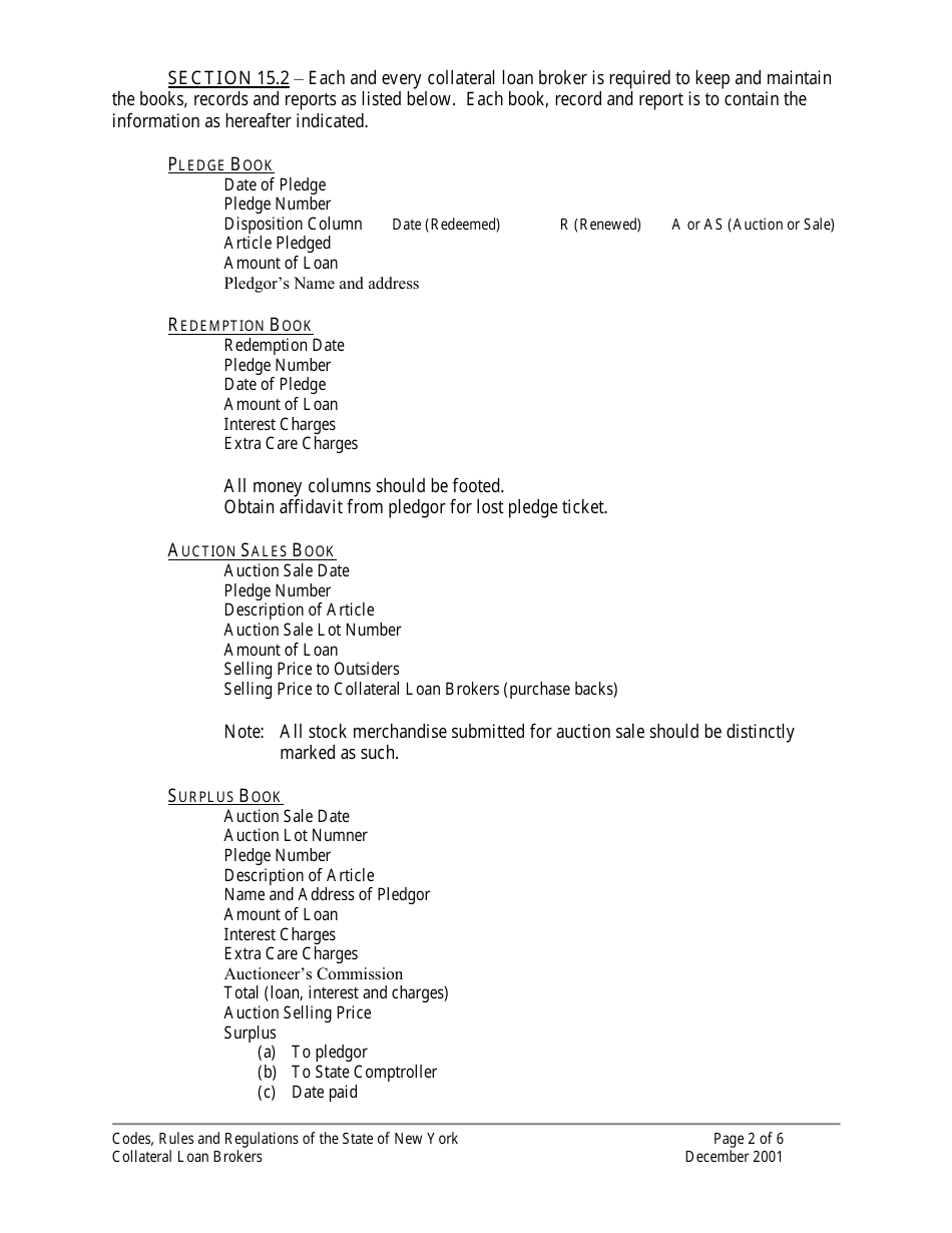 Collateral Loan Brokers Codes, Rules and Regulations - New York, Page 2