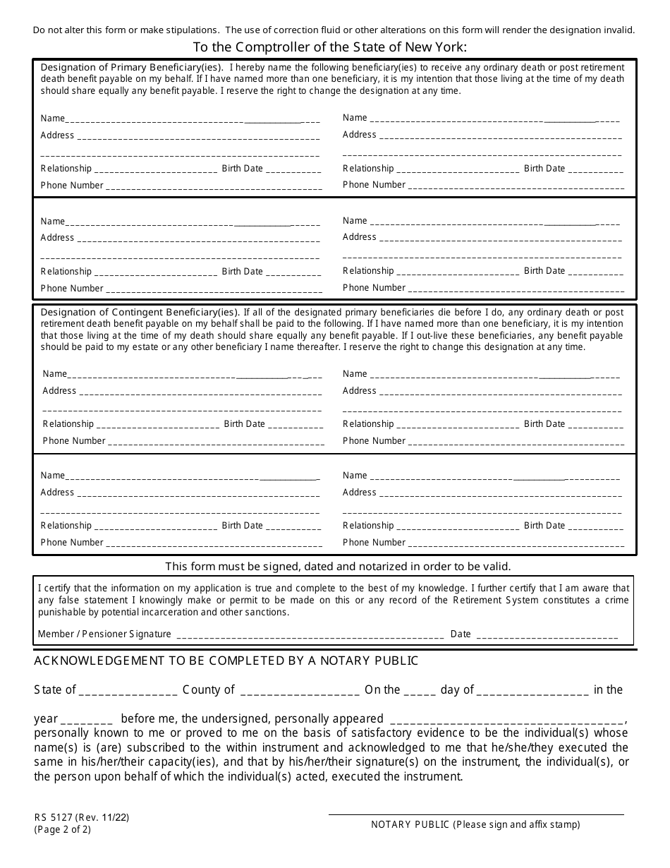 Form RS5127 Download Fillable PDF or Fill Online Designation of ...