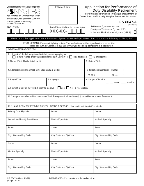 Form RS6047-A  Printable Pdf