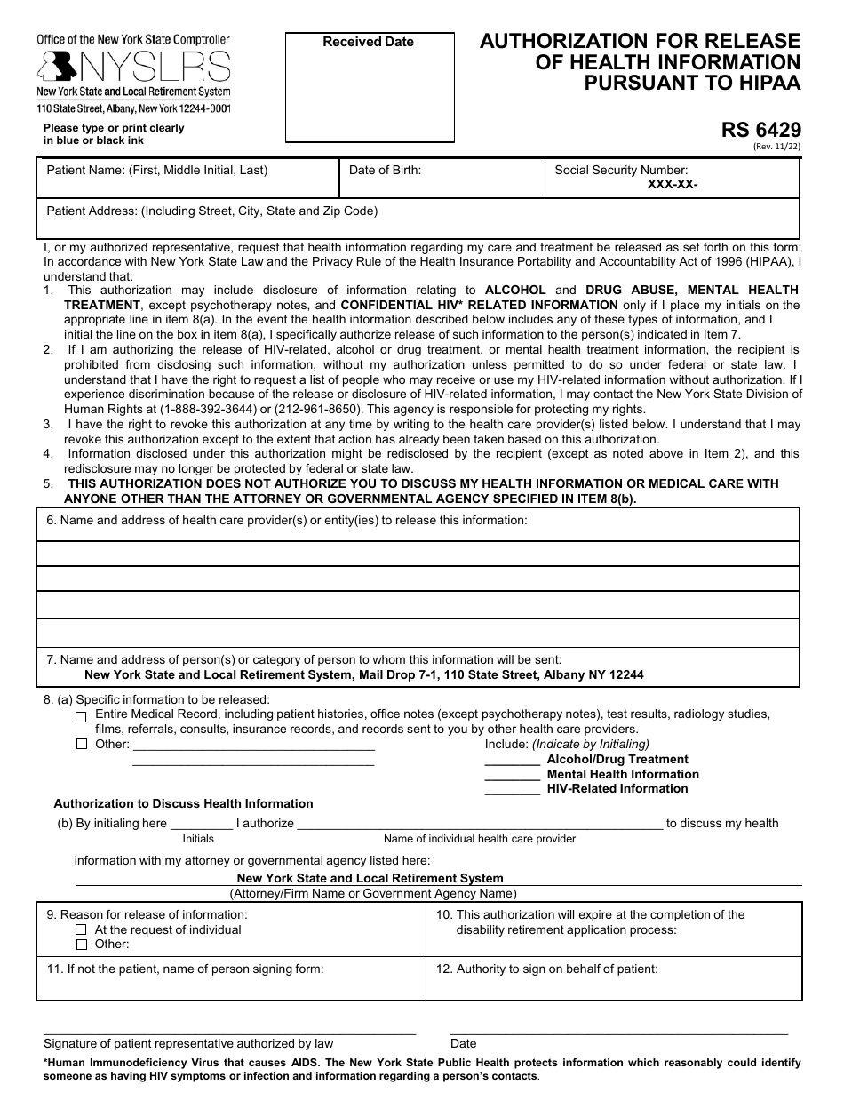 Form RS6409 Application for 507-a Disability Retirement Application - New York, Page 3