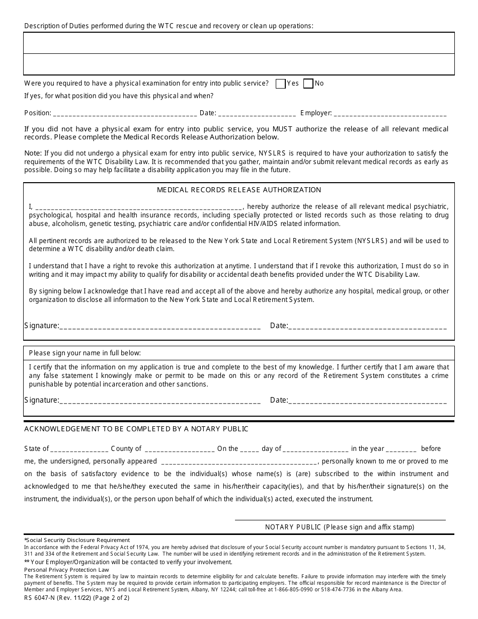 Form RS6047-N World Trade Center Notice for Members and Retirees of the New York State and Local Retirement System - New York, Page 2