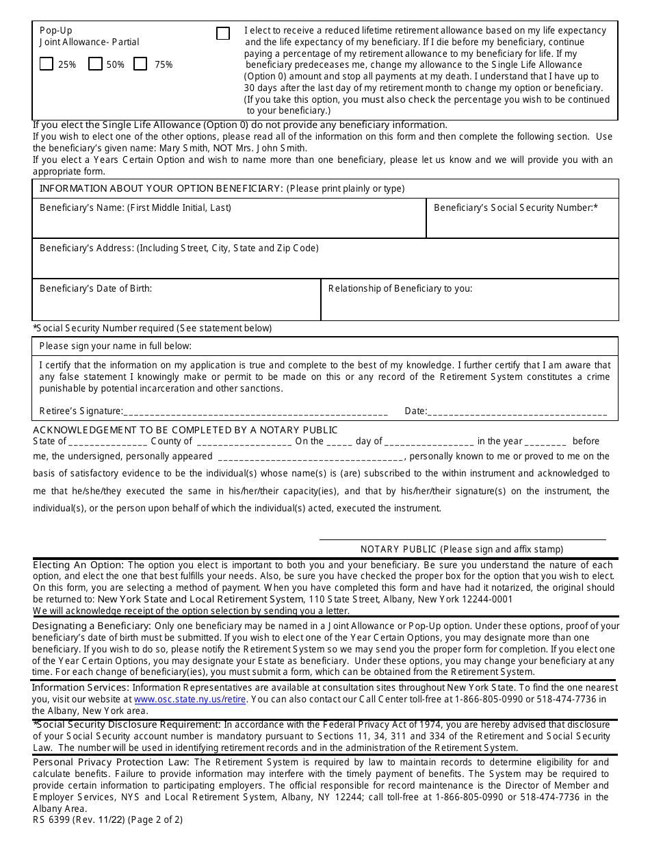 Form RS6399 Download Fillable PDF or Fill Online Retirement Option ...